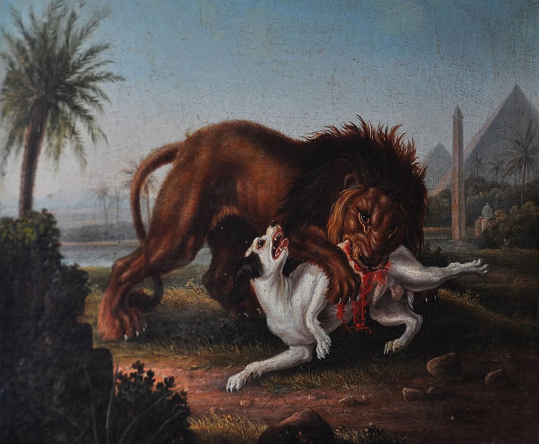 Leone che azzanna un cane - attribuito